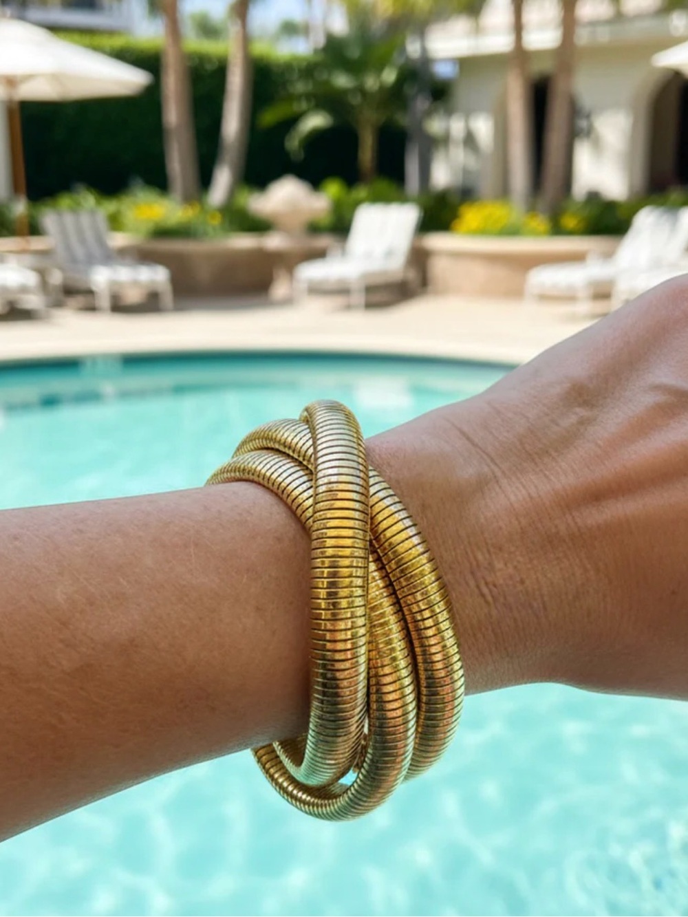Three-Tier Cobra Chain Bracelet - Gold Plated Statement Jewelry